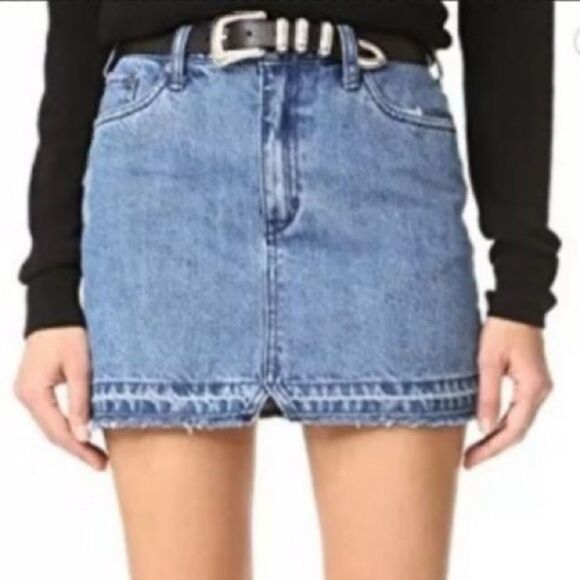 Free People UO Raw Hem Distressed Cut Off Denim 5 Pocket Jean Mini Skirt 2 - Picture 2 of 7